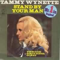 Stand By Your Man ----- Tammy Wynette ----- 
Tammy Wynette (Virginia Wynette Pugh) war eine amerikanische Countrysngerin.<br>
Ihr grsster Erfolg war "Stand By Your Man" aus dem Jahr 1968, welcher es in Deutschland "nur" auf den 36. Platz und in England sogar bis auf den 1. Platz geschafft hat.<br>
Dieser Song hat einen Grammy Award gewonnen, wurde aber auch von Frauenbewegungen des Inhalts wegen kritisiert.<br>
Ein anderer grosser Erfolg von Tammy Wynette war auch "Justified And Ancient (Stand By The Jams)" aus dem Jahr 1991.<br>
