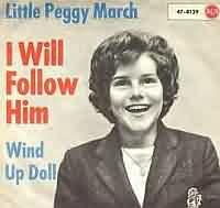 I Will Follow Him ----- Peggy March ----- 
Peggy March (Margaret Annemarie Batavio) ist eine amerikanische Schlagersngerin welche in den 60iger Jahren einige Charterfolge feiern konnte, bekannt wurde Sie 1963 mit "I Will Follow Him", einer Version des Petula Clark Songs "Chariot"<br>
Der Titel hat es in Deutschland bis auf den 6. Platz der Charts geschafft, in den USA sogar bis auf den 1.<br>
Weitere Titel von Peggy March waren
"Lady Music" ,
"Wenn der Silbermond" ,
"Hallo Boy" ,
"Good Bye, Good Bye, Good Bye" ,
"Mit 17 hat man noch Trume" ,
"Hundert Jahre und noch mehr" ,
"Memories of Heidelberg" ,
"Romeo und Julia" ,
"Telegramm aus Tennessee" ,
"Canale Grande Number One" ,
"Bahama Lullaby" und
"In der Carnaby Street"
